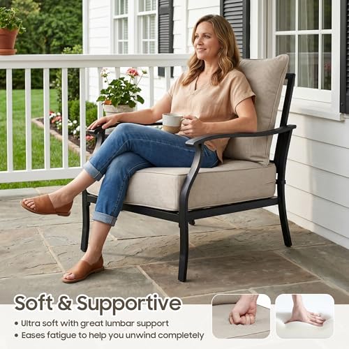 TANGURD 24x24 Outdoor Seat Cushions Set of 2, Thick Deep Seated Outdoor Chair Cushions for Patio Furniture, Fade Resistant Replacement Outdoor Couch Cushions 24x24x6 with Zippers & Ties, Beige by TANGURD - Used condition - Image 4