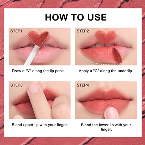 Freeorr 3 Colors Velvet Lip Tint, Cheek Lip Tint High Pigment Lightweight Matte Finish, Waterproof Non Sticky Cup Lip Stains Tint, Mousse Lip Mud Cream Blush,0.176 Fl Oz-Set B #TOP5