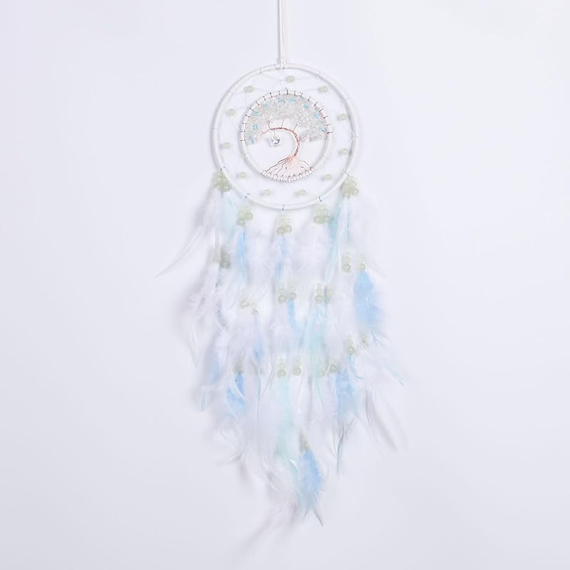 White Tree of Life Dream Catcher Wall Decor with Luminous Beads