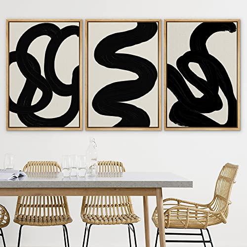SIGNLEADER Framed Canvas Print Wall Art Set Duotone Minimal Dark Brush Stroke Landscape Abstract Shapes Illustrations Modern Art Boho Decorative for Living Room, Bedroom, Office - 16"x24"x3 NATURAL - Image 4