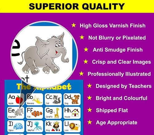 PRESCHOOL EDUCATIONAL GLOSSY POSTERS for Kids, Toddler, Nursery, Kindergarten, Early Learning, Classroom Wall Chart Childrens Set Pack - Day care, Home school - Alphabet, Counting, Numbers