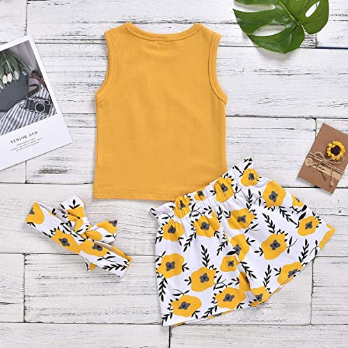 Hipea Toddler Baby Girl Outfits Flower Tops Sleeveless Vest Shorts Headband Summer Clothes Set(2-3T) #TOP7