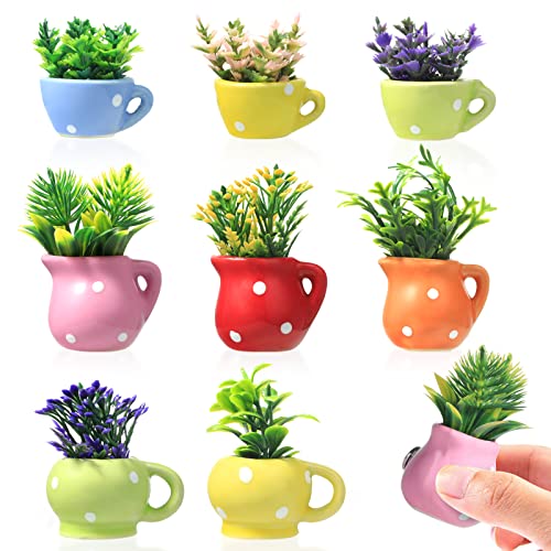 Plant Fridge Magnets-Justdolife Ceramic Flower Vase 3D Refrigerator Magnet Set Mini Artificial Dried Flowers Air Plants Pot With Diy Magnetic Cute Office Board Kitchen Magnet Strong Fridge Door Decor #TOP18