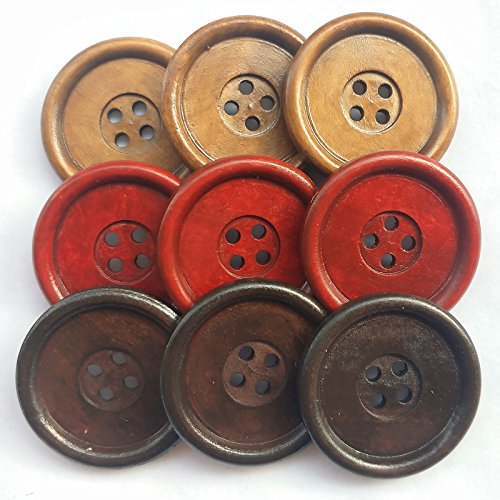 Chenkou Craft 30Pcs Big Size 40Mm 1 1/2" Round Wood Buttons 4 Holes Craft Sewing Button (Mix) #TOP3
