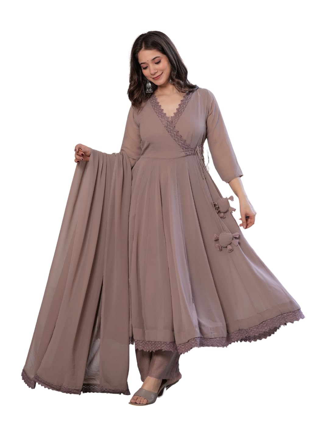 Sitaram Designer Beige Flared Anarkali Dress - Image 1