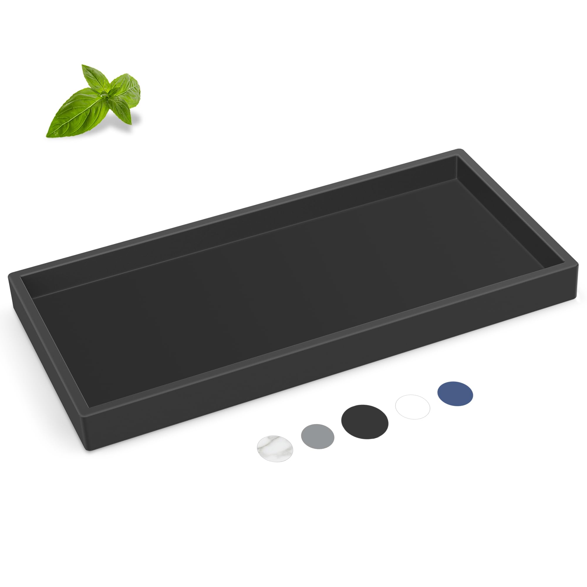 High-Grade Silicone Durable Rectangle Bathroom Tray - Shatterproof, Black - Large 10.6 * 5.1 in
