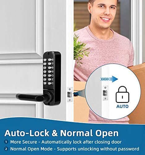 Codace Double Sided Keypad Door Lock With Handle, Mechanical Keyless Entry Door Lock With Keypad, Front Door Lock Handle Set, Waterproof Gate Lock For Outdoor Fences, Not Deadbolt, Auto Lock (Black) #TOP30
