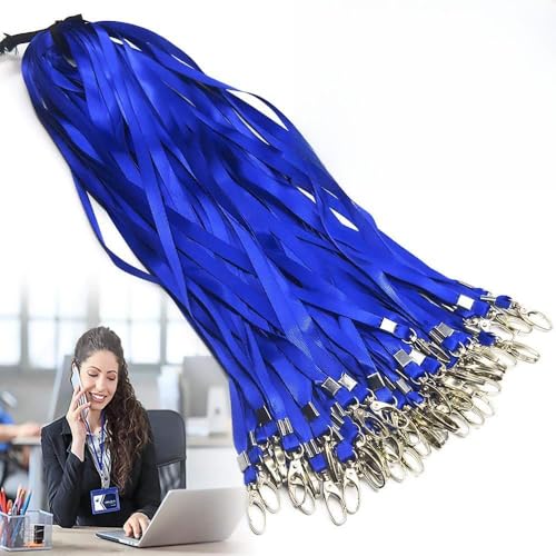 Blue Lanyard Bulk Clips Swivel Hooks Nylon Neck Flat Woven Blue Lanyards with Clip for Id Badges Key Chains,Lanyards 50 Pack 32-inch