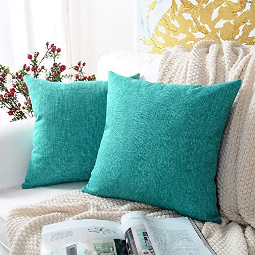 MERNETTE Pack of 2, Linen Decorative Square Throw Pillow Cover Cushion Covers Pillowcase, Home Decor Decorations For Sofa Couch Bed Chair 18x18 Inch/45x45 cm (Orange)