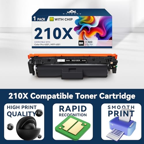 Image of 210X Black Toner Cartridge Compatible Replacement for HP 210X W2100X 210A High-Yield Version Works with HP Color Pro MFP 4301 4201 Series 4201dw 4201dn MFP 4301dw 4301fdn 4301fdw 1-Pack Black