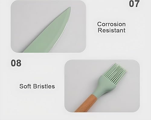 Miniatura 9 de DANFFI - Juego de utensilios de cocina de silicona, 19 piezas, antiadherentes, resistentes al calor, herramientas de cocina, pinzas giratorias,