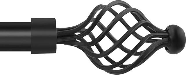 Deco Window 19/16 MM Adjustable 168 cm to 304 cm Black Curtain Pole/Rod for Windows & Door with Swirl Finials & Brackets Set