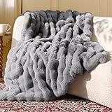blunique Faux Rabbit Fur Throw Blanket – Ultra Soft, Fluffy & Warm Decorative Blanket for Couch, Sofa, or Bed – 50x60, 860GSM, All-Season Cozy Gift, Light Grey