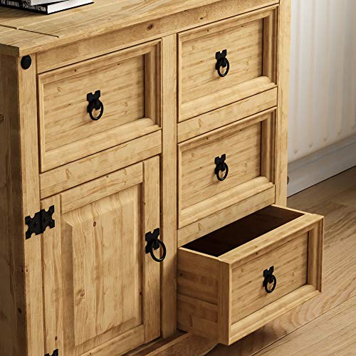 Vida Designs Corona Aparador 1 Puerta 4 Cajones Madera de Pino Macizo 76x86x40cm Mueble Salón - imagen 5