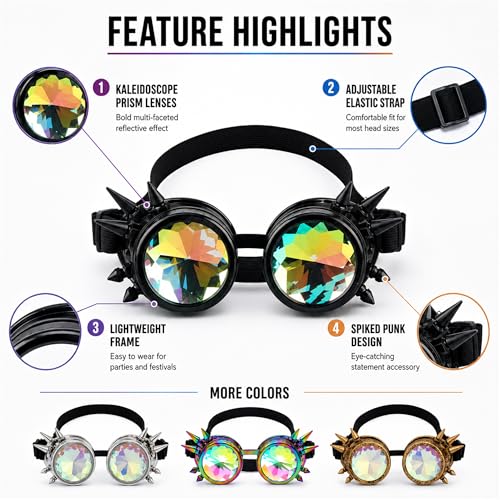 Image of 3-5 Days Delivery Kaleidoscope Rave Rainbow Crystal Lenses Steampunk Goggles