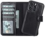 VENOULT for iPhone 14 Pro Leather Wallet Case Compatible with MagSafe, Magnetic Detachable, for Man or Women 4 Card Holder, RFID, Shock Absorbent, Full Grain Genuine Leather (Rustic Black)