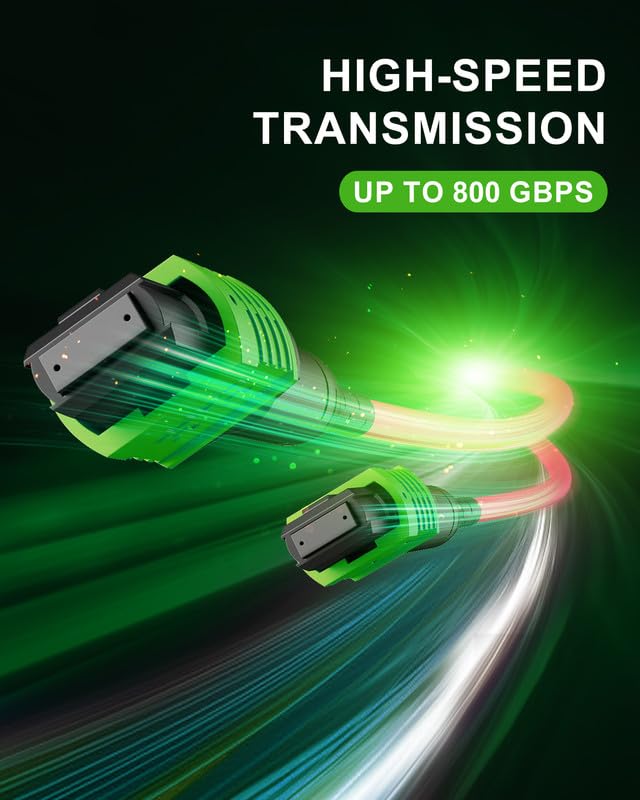 Image of 3M MPO to MPO Fiber Cable APC, OM4 Fiber Cable 40G /400G /800G, 16 Cores Female Type B Multimode LSZH, MTP Compatible for FTTx - 3M(9.8FT)
