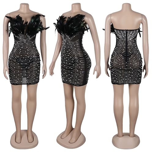 Image of PORRCEY Women's Sexy Rhinestone Mesh See Through Party Night Prom Dress