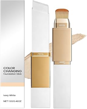 Color-Changing Korean Foundation Stick,For All Skin Types,2 in 1 With Brush Head,Full To Medium Coverage Foundation MakeupIvory White