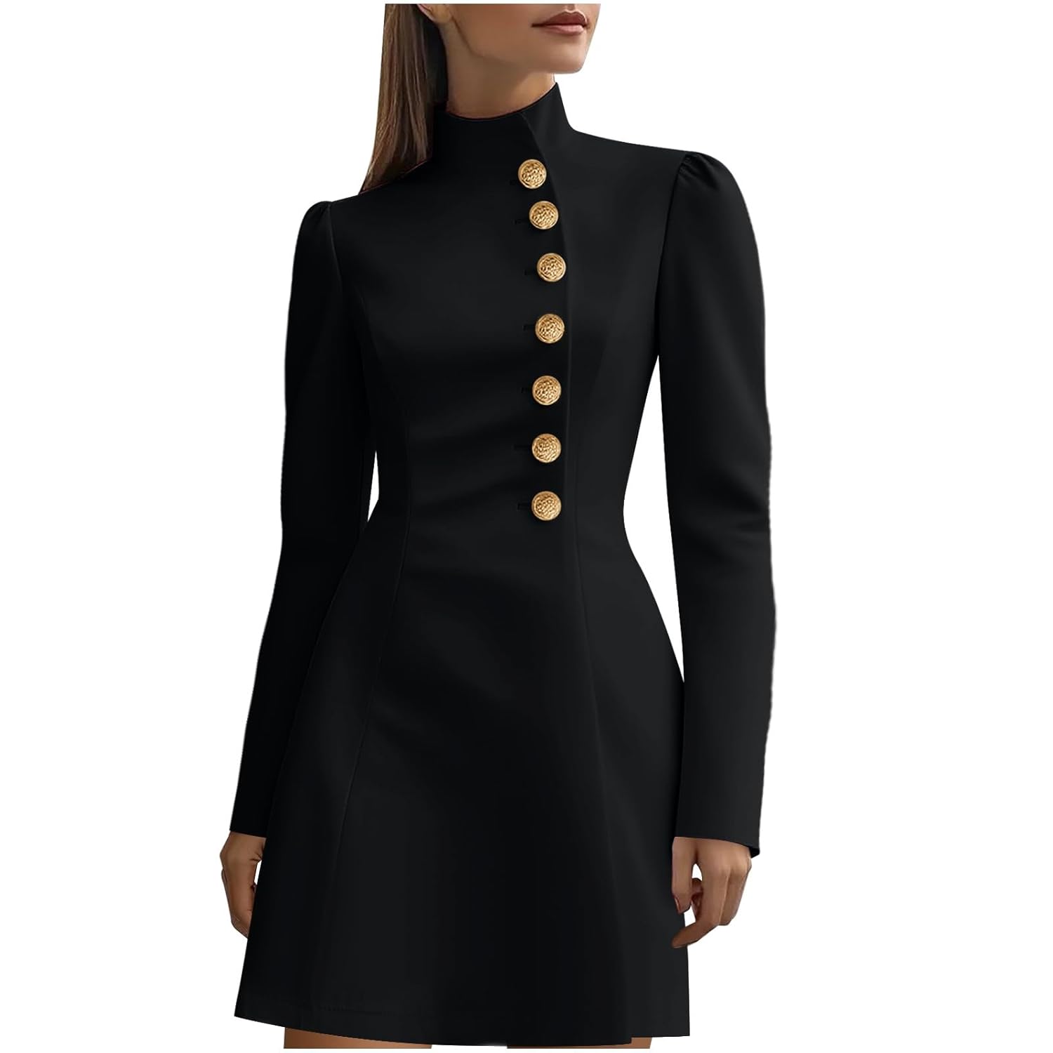 Womens Fall Blazer Dress Mock Neck Single Breasted Long Sleeve Mini Dresses Elegant Work Formal Cocktail Party Dress