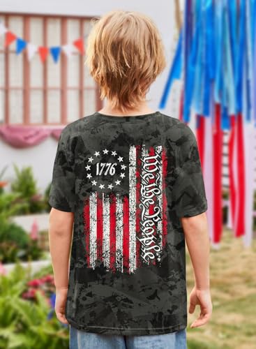 Image of BesserBay Unisex Kids 4th of July American Flag Tee Tie Dye Patriotic Short Sleeve Shirt 6-14 Years