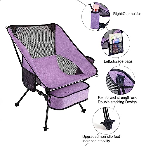 Banzk Camping Chair Outdoor,Portable Lightweight Folding Chair,Compact Backpacking Chairs for Beach Outdoor Picnic Travel Fishing Hiking (2 PCS Purple) - Thumbnail 3