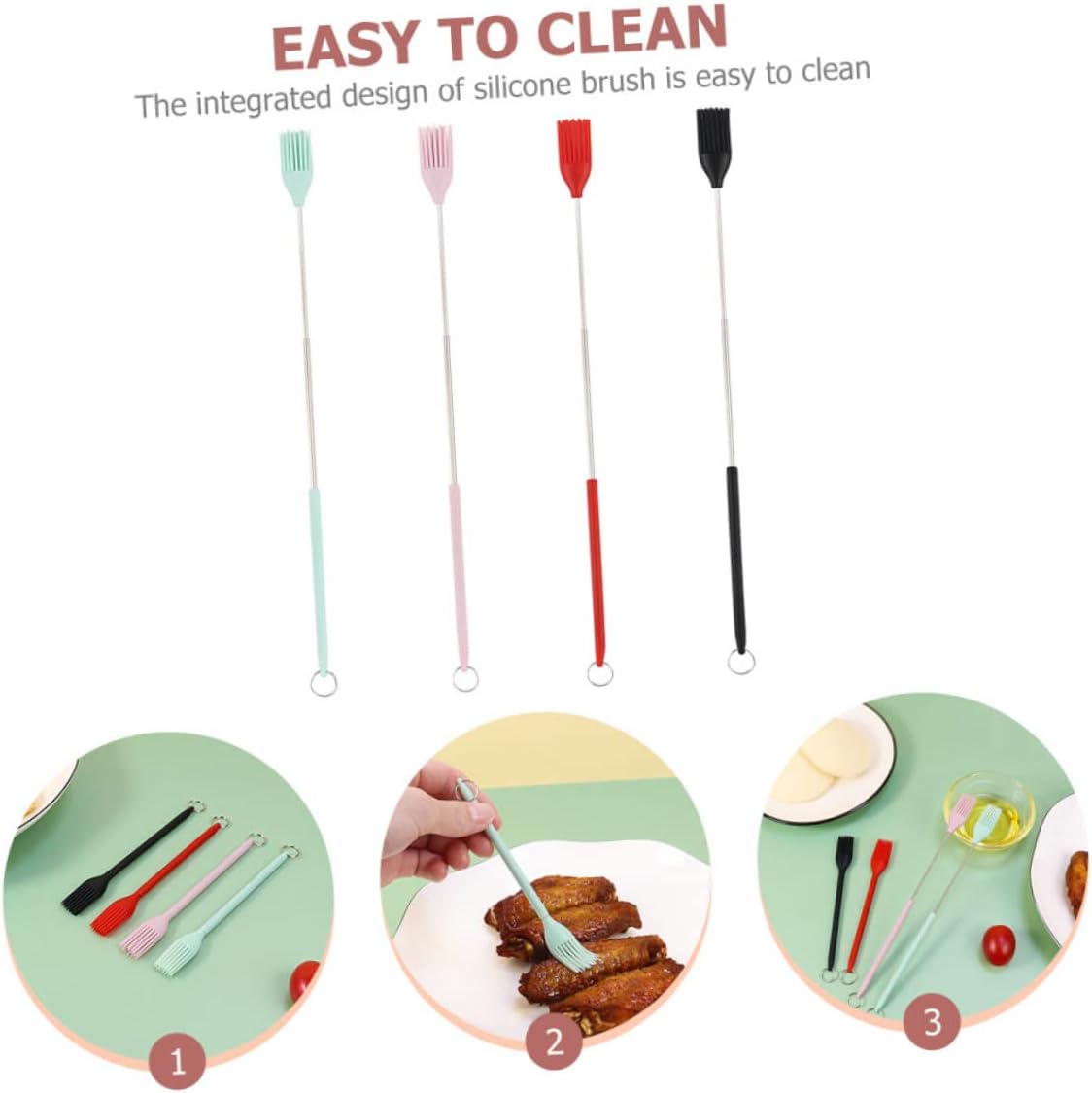 Silicone Pastry Brush Set 4pcs with Stainless Steel Handle