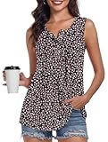 Picture of POPYOUNG 2025 Womens Summer Tank Tops Sleeveless Loose Fit Shirts Henley Button Down Casual Blouse L, Black-Floral