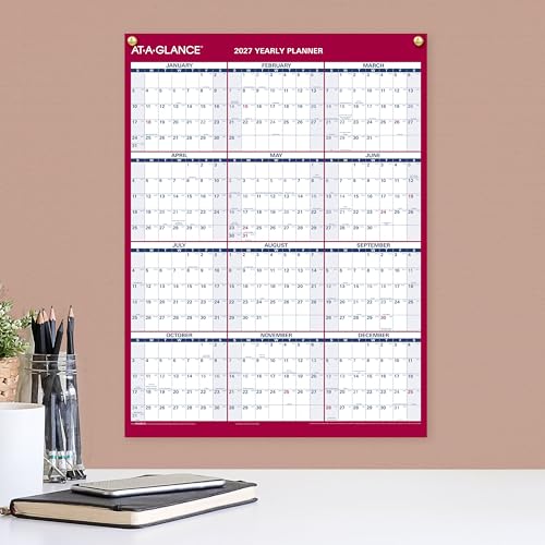 Image of AT-A-GLANCE 2027 Erasable Calendar, Dry Erase Wall Planner, 12 inch x 16 inch, Vertical-Horizontal, Reversible (PM330B2827)