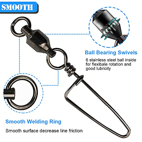 Agool Ball Bearing Fishing Swivel With Coastlock Snap, 15/40Pcs High Strength Stainless Steel Welded Ring Fishing Swivel Snaps Coated With Black Nickle For Saltwater Freshwater Fishing #TOP2