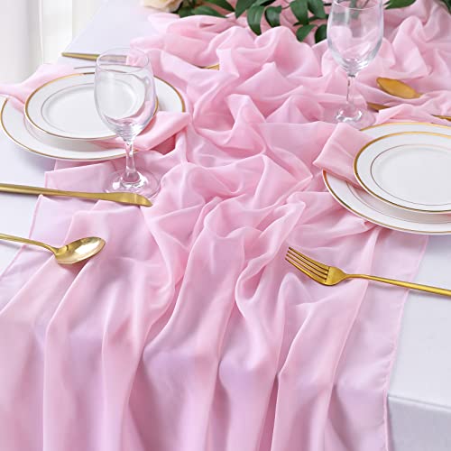 1 Piece 10Ft Pink Chiffon Table Runner Rustic Boho Wedding Party Runners by QueenDream - Used condition - US$6.50