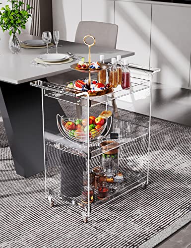 Solaround Acrylic Bar Cart Clear Furniture For Dining Room Bar Trolley Rolling Carts #TOP2