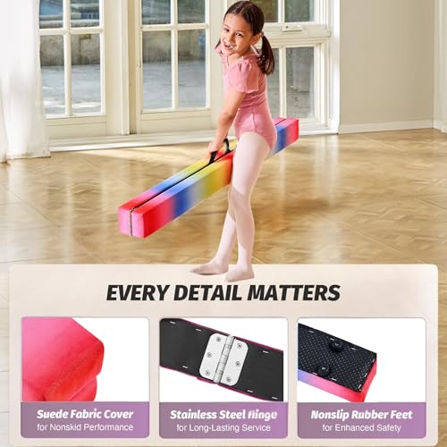 Pangu 4-Inch Wide Folding Gymnastics Balance Beam for Kids – Lightweight Wooden Core with Suede Cover, Recessed Hinges, Ideal for Indoor & Outdoor Home Training by Pangu - Image 5