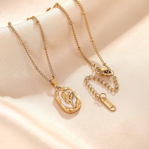 Image of Vintage Rose Necklace Set For Women Stylish | Anti Tarnish Waterproof Stainless Steel Chain Pendant Necklaces Jewelry for Love | Gold Plated Jewellery Accessories for Woman & Girls | Birthday Gift for Wife & Girlfriend