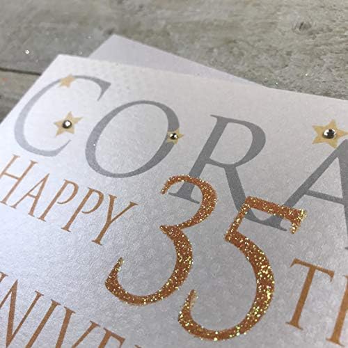 white cotton cards Coral Happy 35th Love On A Special Day, Handmade Anniversary Card (Code AW35)
