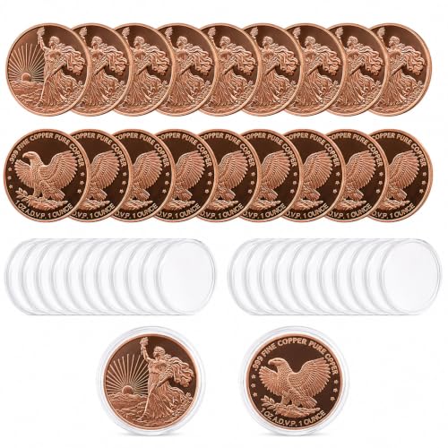 20 Pcs Walking Liberty Coin 1 oz 99.9% Pure Copper Coins Rounds in Capsule