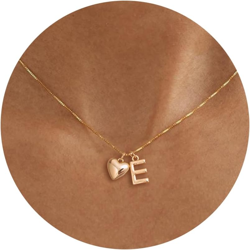 Initial Necklaces for Girls Women Kids - 14K Gold Plated Teen Girls Gifts Trendy Heart Initial Necklace Dainty Letter Gifts Choker Necklace for Girl Jewelry