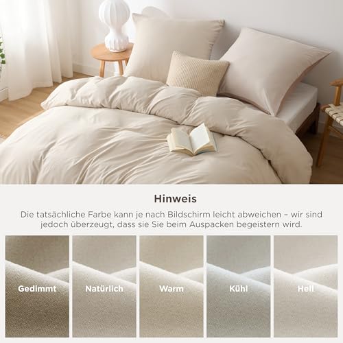 BEDSURE Bettwäsche 200x220 3teilig Mikrofaser - Khaki/Natur, 80x80 Kissen – Ansicht 6