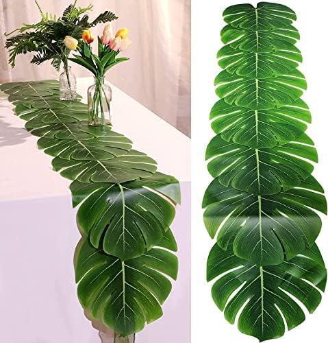 AerWo 14" Artificial Tropical Palm Leaves, Safari Birthday Decorations Extra Large Faux Leaf Jungle Hawaiian Party Decorations with Luau Beach Theme Decorations for Table Decoration Accessories, 48pcs