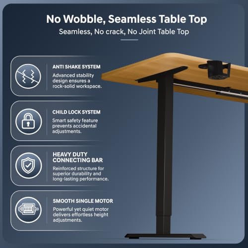 Image of Velocity Electric Height Adjustable Desk with one Piece Top | 80 Kg Weight Capacity | 5 Year Warranty | Sit-Stand Ergonomic Table | 3 Memory Preset