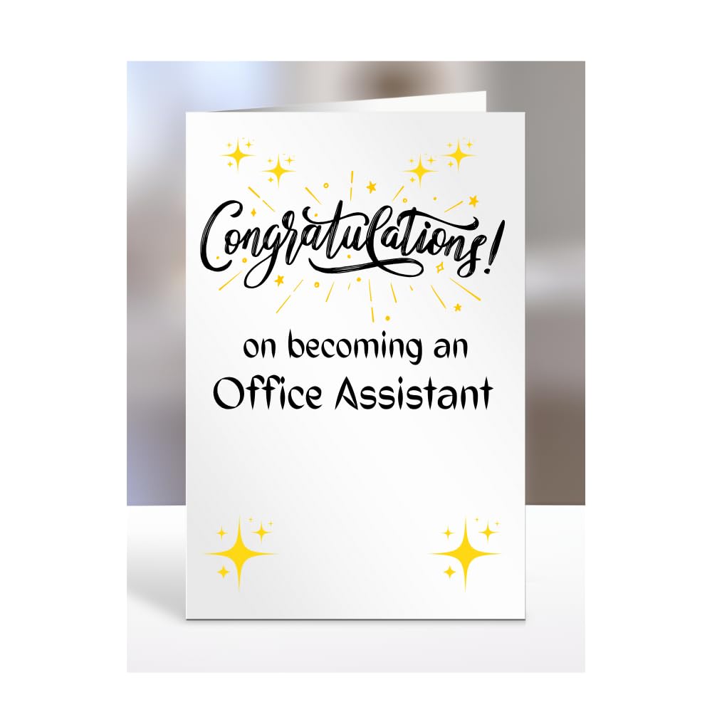 Congratulations on becoming an Office Assistant, card for men, women, him, her, colleague, boss, manager, supervisor, friend, gifts or presents, A5-211b_156 — image 1
