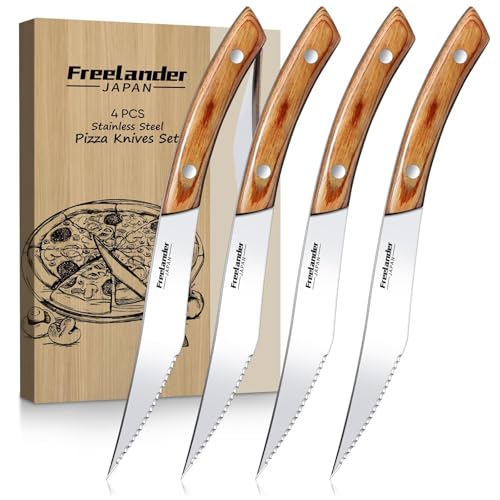 Freelander 4-Piece Full Tang Forged Pizza Knife Cutter Set for Kitchen