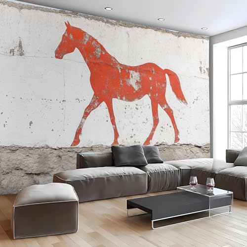 Papier peint 3d de cheval ocre rouge et charbon pour décoration murale de salon - 5
