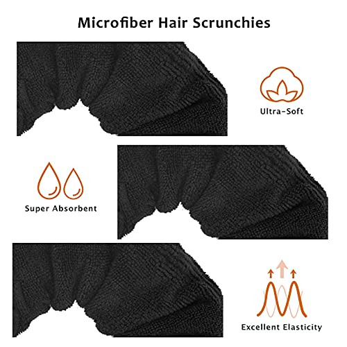 3 Pieces Microfiber Hair Drying Towels Scrunchies Large Soft Super Absorbent For Girls Women Thick Fuzzy Scrunchy Anti Frizz Elastic Hair Ties Bobbles Ropes Ponytail Holder For Wet Dry Hair Black #TOP3