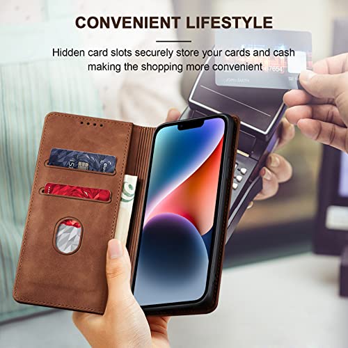Image of Jasonyu Flip Wallet Case for iPhone 14 Plus 5G,Brown