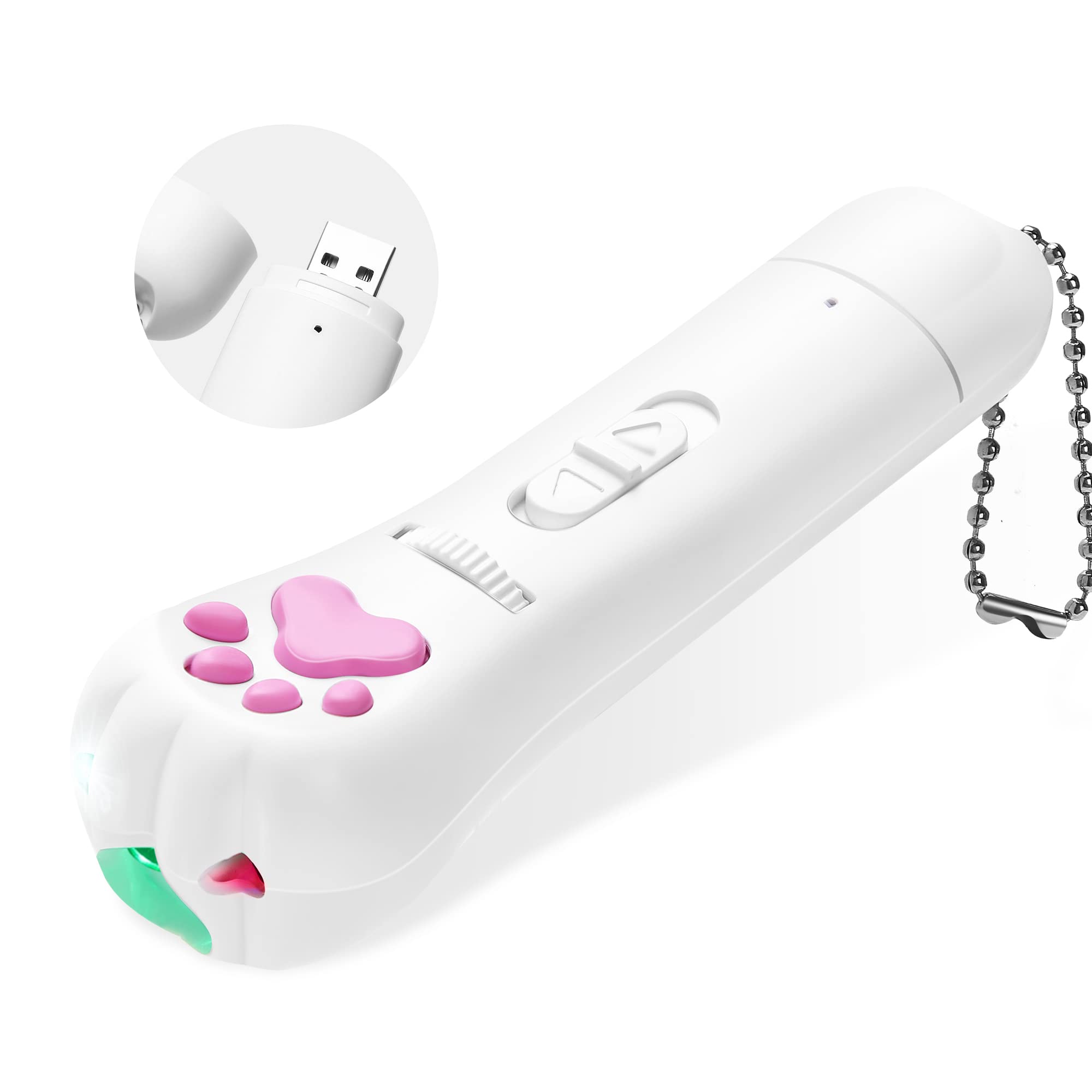 FYNIGO Interactive Cat Toy,Cat Toys for Indoor Cats Interactive,Rechargeable Cat Teaser Wand Toy with Classic Light and 5 Green Patterns,Latest Safety Pet Toys