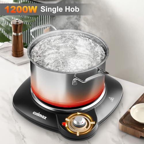 CUSIMAX Portable Hot Plate, 1200W Single Ceramic Hob, Hot Plates for Cooking, Electric Single Burner Infrared Cooktop, Black Stainless Steel - Image 4