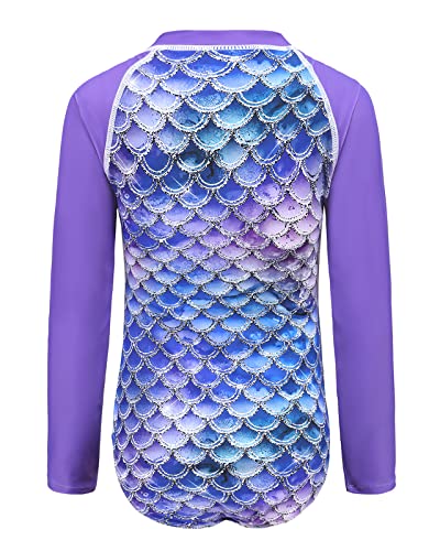Image of Girls One Piece Rash Guard Long Sleeve Swimsuits for Girls UPF 50+ Sun Protection Bathing Suits 3-16 Years