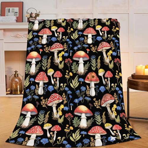 Red Mushroom Throw Blanket - Soft Plush Fleece Blankets- Cozy Mushroom Stuffed Gifts for Women Girls Kids 40"X50"