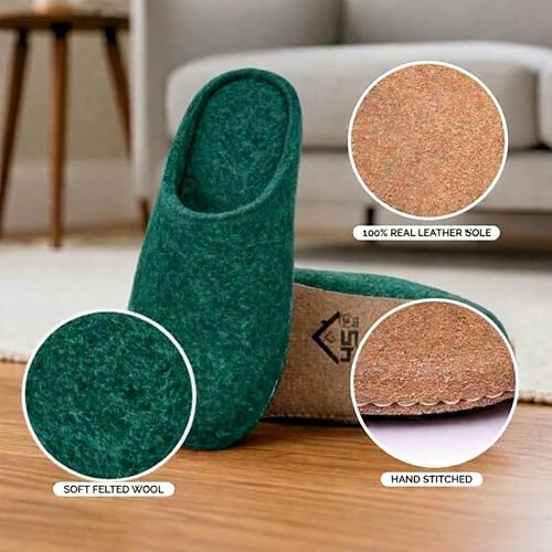 Image of Wool Felt Mule Slippers for Women & Men, Handmade 100% Natural Wool Backless House Shoes with Premium Suede Sole, Warm Breathable Indoor Slip-On